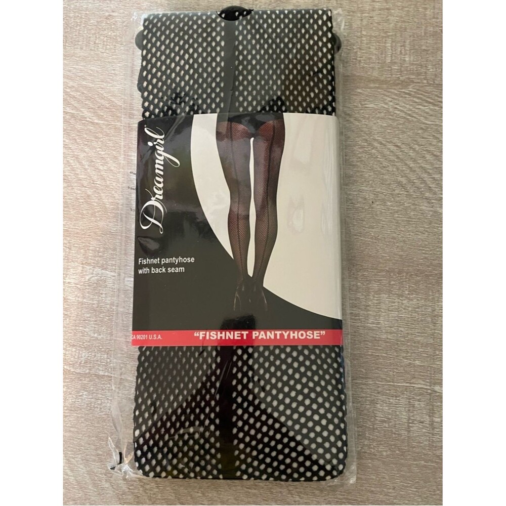 New black Dreamgirl fishnet pantyhose with a back seam burlesque dancer pinup